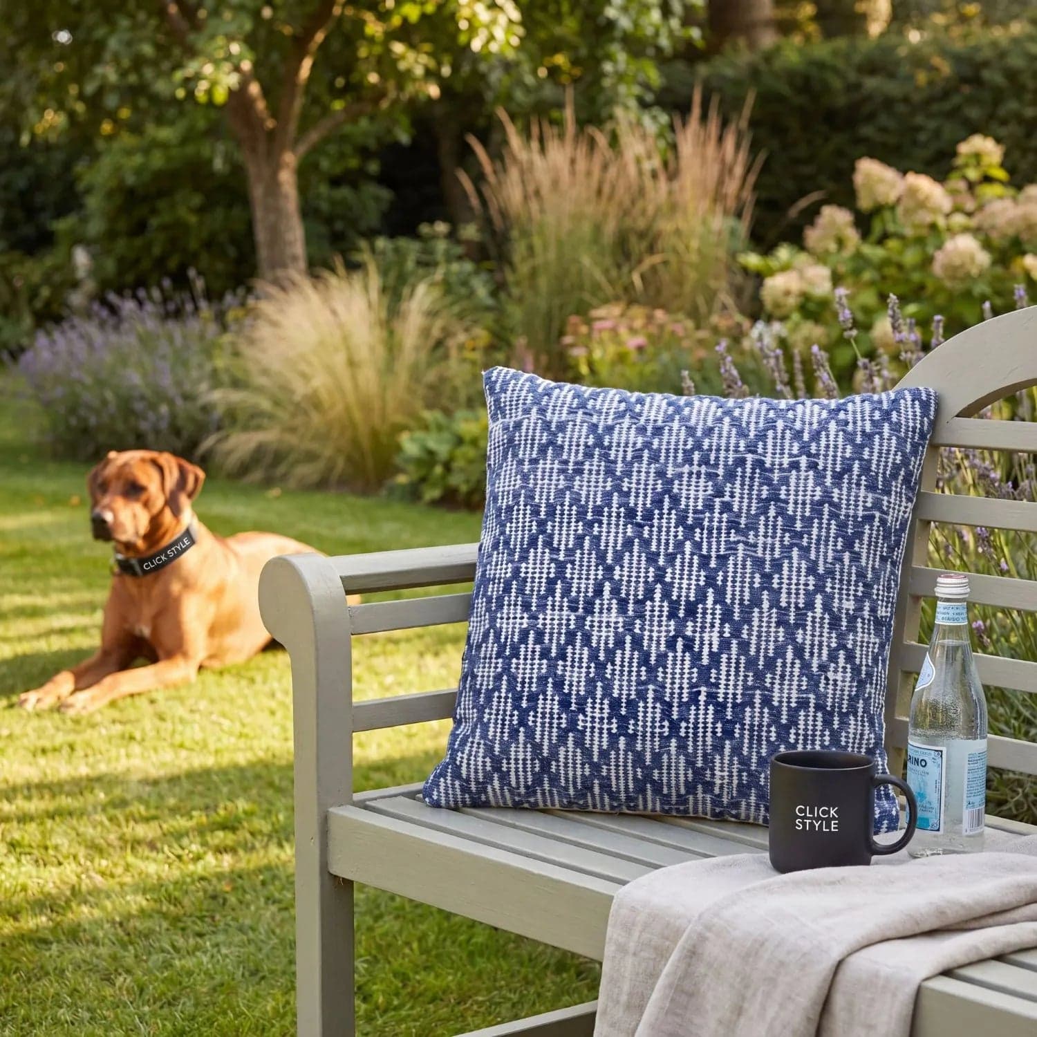Denim Blue & White Square Indoor Outdoor Cushion with Crosshatch Pattern – Recycled Weather-Resistant & Durable 45x45x10cm